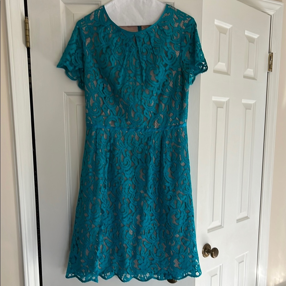 Blue A-Line Flutter Sleeve Dress for Wedding Guest